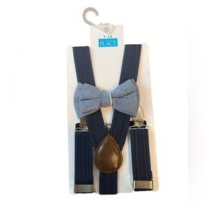 The Children's Place Chambray Matching Bow Tie And Suspender Size 7-14 - NWT